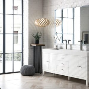 James Martin 210-V72D-GW-GW Linear 72 Inch Double Vanity in Glossy White with Glossy White Solid Surface Top