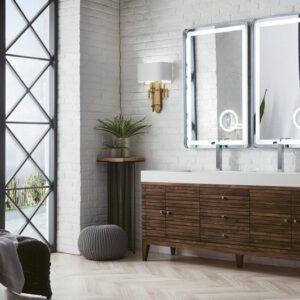 James Martin 210-V72D-WLT-GW Linear 72 Inch Double Vanity in Mid Century Walnut with Glossy White Solid Surface Top