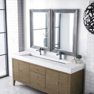 James Martin 210-V72D-WW-GW Linear 72 Inch Double Vanity in Whitewashed Walnut with Glossy White Solid Surface Top