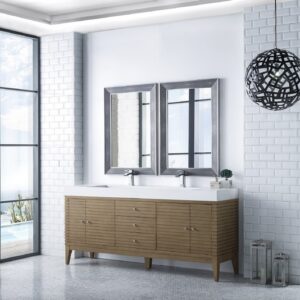 James Martin 210-V72D-WW-GW Linear 72 Inch Double Vanity in Whitewashed Walnut with Glossy White Solid Surface Top