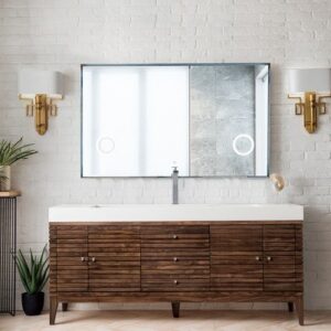 James Martin 210-V72S-WLT-GW Linear 72 Inch Single Vanity in Mid Century Walnut with Glossy White Solid Surface Top