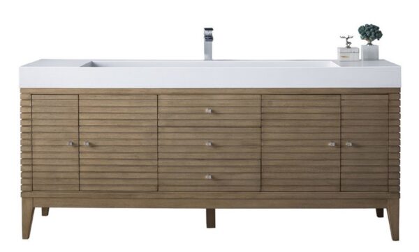 James Martin 210-V72S-WW-GW Linear 72 Inch Single Vanity in Whitewashed Walnut with Glossy White Solid Surface Top