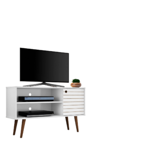 Manhattan Comfort Liberty 42.52" Mid-Century Modern TV Stand with 2 Shelves and 1 Door in White