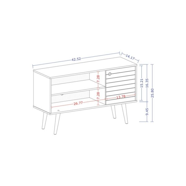 Manhattan Comfort Liberty 42.52" Mid-Century Modern TV Stand with 2 Shelves and 1 Door in White and Aqua Blue