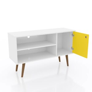 Manhattan Comfort Liberty 42.52" Mid-Century Modern TV Stand with 2 Shelves and 1 Door in White and Yellow