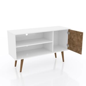 Manhattan Comfort Liberty 42.52" Mid-Century Modern TV Stand with 2 Shelves and 1 Door in White and 3D Brown Prints