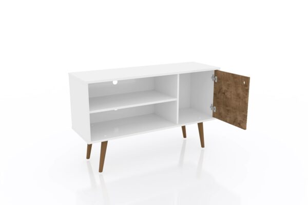 Manhattan Comfort Liberty 42.52" Mid-Century Modern TV Stand with 2 Shelves and 1 Door in White and Rustic Brown