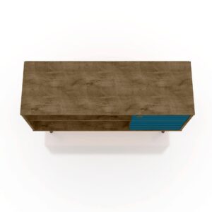 Manhattan Comfort Liberty 42.52" Mid-Century Modern TV Stand with 2 Shelves and 1 Door in Rustic Brown and Aqua Blue