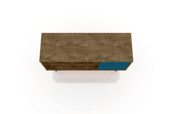 Manhattan Comfort Liberty 42.52" Mid-Century Modern TV Stand with 2 Shelves and 1 Door in Rustic Brown and Aqua Blue