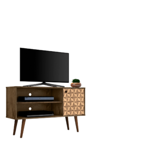 Manhattan Comfort Liberty 42.52" Mid-Century Modern TV Stand with 2 Shelves and 1 Door in Rustic Brown and 3D Brown Prints