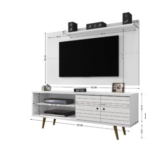 Manhattan Comfort Liberty 62.99 Mid-Century Modern TV Stand and Panel with Solid Wood Legs in White