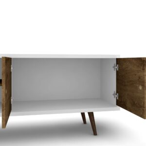 Manhattan Comfort Liberty 62.99 Mid-Century Modern TV Stand and Panel with Solid Wood Legs in White and Rustic Brown