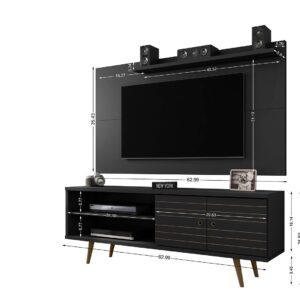 Manhattan Comfort Liberty 62.99 Mid-Century Modern TV Stand and Panel with Solid Wood Legs in Black