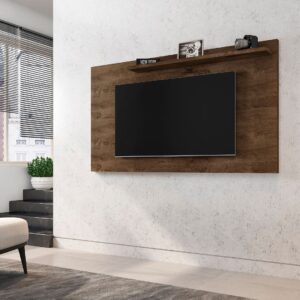 Manhattan Comfort Liberty 62.99 Mid-Century Modern TV Stand and Panel with Solid Wood Legs in Rustic Brown