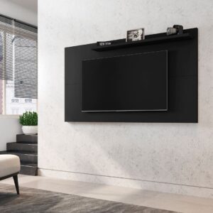 Manhattan Comfort Liberty Mid-Century Modern 62.99 TV Panel with Overhead D?cor Shelf in Black