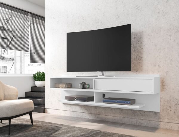 Manhattan Comfort Astor 70.86 Modern Floating Entertainment Center 1.0 with Media Shelves in White