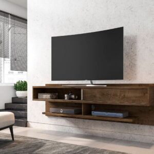 Manhattan Comfort Astor 70.86 Modern Floating Entertainment Center 1.0 with Media Shelves in Rustic Brown