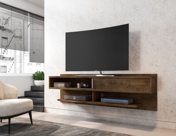 Manhattan Comfort Astor 70.86 Modern Floating Entertainment Center 1.0 with Media Shelves in Rustic Brown