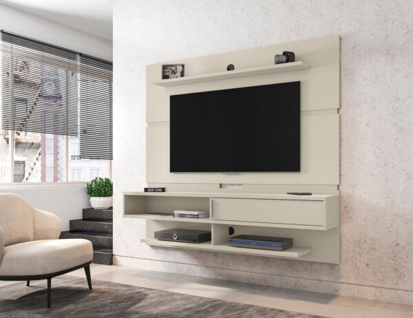 Manhattan Comfort Astor 70.86 Modern Floating Entertainment Center 2.0 with Media and D?cor Shelves in Off White