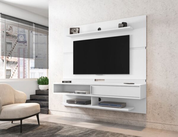 Manhattan Comfort Astor 70.86 Modern Floating Entertainment Center 2.0 with Media and D?cor Shelves in White