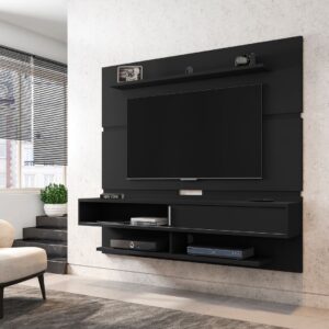 Manhattan Comfort Astor 70.86 Modern Floating Entertainment Center 2.0 with Media and D?cor Shelves in Black