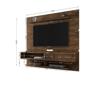 Manhattan Comfort Astor 70.86 Modern Floating Entertainment Center 2.0 with Media and D?cor Shelves in Rustic Brown