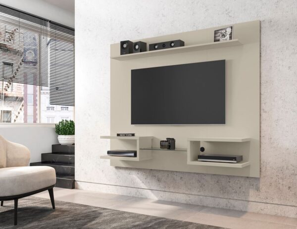 Manhattan Comfort Plaza 64.25 Modern Floating Wall Entertainment Center with Display Shelves in Off White