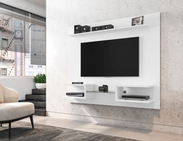 Manhattan Comfort Plaza 64.25 Modern Floating Wall Entertainment Center with Display Shelves in White