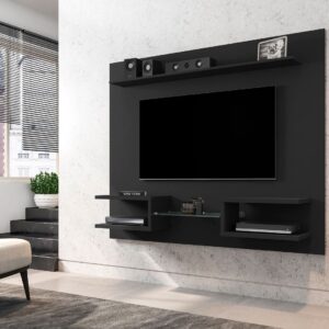 Manhattan Comfort Plaza 64.25 Modern Floating Wall Entertainment Center with Display Shelves in Black