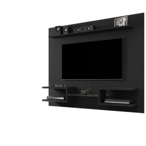 Manhattan Comfort Plaza 64.25 Modern Floating Wall Entertainment Center with Display Shelves in Black