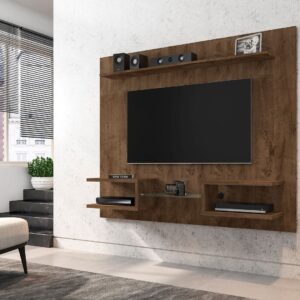 Manhattan Comfort Plaza 64.25 Modern Floating Wall Entertainment Center with Display Shelves in Rustic Brown