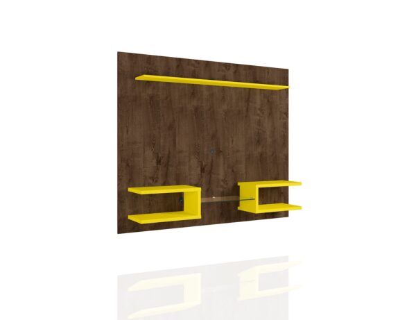 Manhattan Comfort Plaza 64.25 Modern Floating Wall Entertainment Center with Display Shelves in Rustic Brown and Yellow