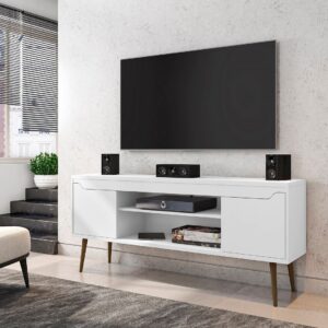 Manhattan Comfort Bradley 62.99 TV Stand White with 2 Media Shelves and 2 Storage Shelves in White with Solid Wood Legs