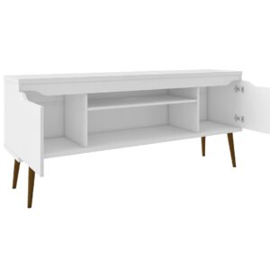 Manhattan Comfort Bradley 62.99 TV Stand White with 2 Media Shelves and 2 Storage Shelves in White with Solid Wood Legs