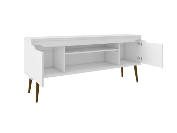 Manhattan Comfort Bradley 62.99 TV Stand White with 2 Media Shelves and 2 Storage Shelves in White with Solid Wood Legs