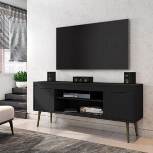 Manhattan Comfort Bradley 62.99 TV Stand Black with 2 Media Shelves and 2 Storage Shelves in Black with Solid Wood Legs