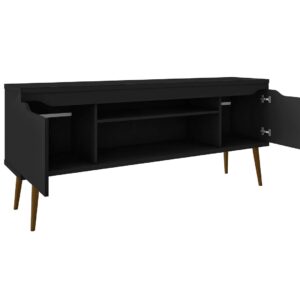 Manhattan Comfort Bradley 62.99 TV Stand Black with 2 Media Shelves and 2 Storage Shelves in Black with Solid Wood Legs