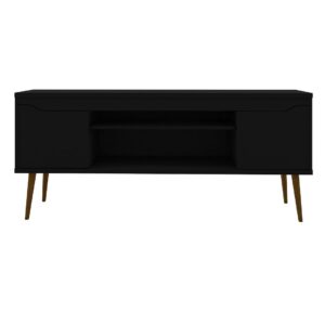 Manhattan Comfort Bradley 62.99 TV Stand Black with 2 Media Shelves and 2 Storage Shelves in Black with Solid Wood Legs