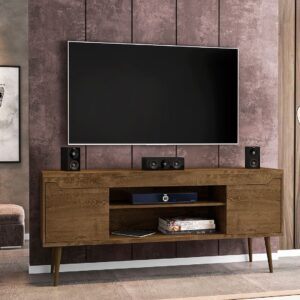 Manhattan Comfort Bradley 62.99 TV Stand Rustic Brown with 2 Media Shelves and 2 Storage Shelves in Rustic Brown with Solid Wood Legs