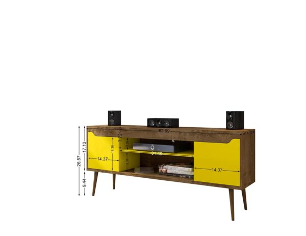 Manhattan Comfort Bradley 62.99 TV Stand Rustic Brown and Yellow with 2 Media Shelves and 2 Storage Shelves in Rustic Brown and Yellow with Solid Wood Legs