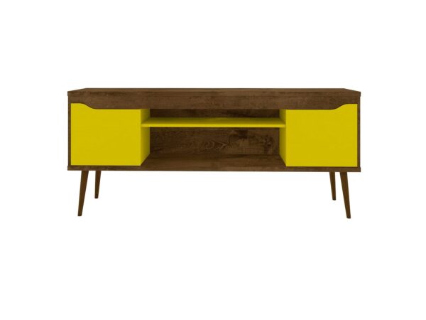 Manhattan Comfort Bradley 62.99 TV Stand Rustic Brown and Yellow with 2 Media Shelves and 2 Storage Shelves in Rustic Brown and Yellow with Solid Wood Legs