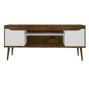 Manhattan Comfort Bradley 62.99 TV Stand Rustic Brown and White with 2 Media Shelves and 2 Storage Shelves in Rustic Brown and White with Solid Wood Legs