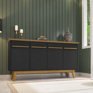 Manhattan Comfort Yonkers 62.99 Sideboard with Solid Wood Legs and 2 Cabinets in Black and Cinnamon