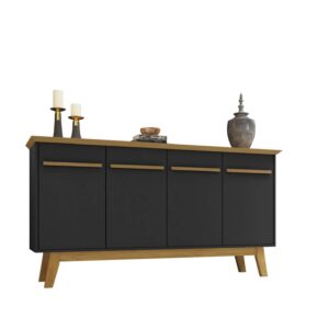 Manhattan Comfort Yonkers 62.99 Sideboard with Solid Wood Legs and 2 Cabinets in Black and Cinnamon