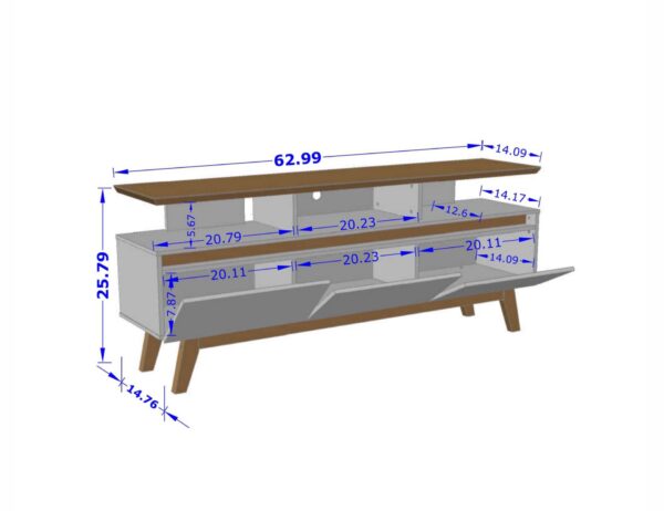 Manhattan Comfort Yonkers 62.99 TV Stand with Solid Wood Legs and 6 Media and Storage Compartments in Off White and Cinnamon