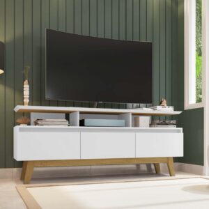 Manhattan Comfort Yonkers 62.99 TV Stand with Solid Wood Legs and 6 Media and Storage Compartments in White