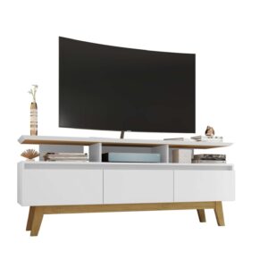 Manhattan Comfort Yonkers 62.99 TV Stand with Solid Wood Legs and 6 Media and Storage Compartments in White