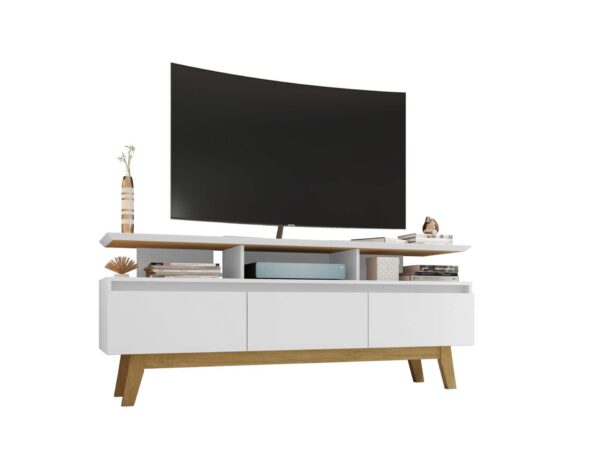 Manhattan Comfort Yonkers 62.99 TV Stand with Solid Wood Legs and 6 Media and Storage Compartments in White