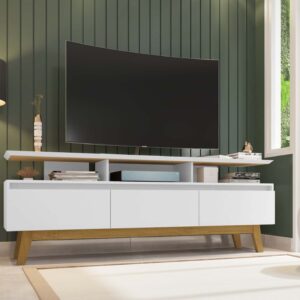 Manhattan Comfort Yonkers 70.86 TV Stand with Solid Wood Legs and 6 Media and Storage Compartments in White