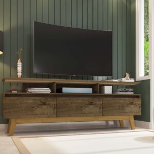 Manhattan Comfort Yonkers 70.86 TV Stand with Solid Wood Legs and 6 Media and Storage Compartments in Rustic Brown